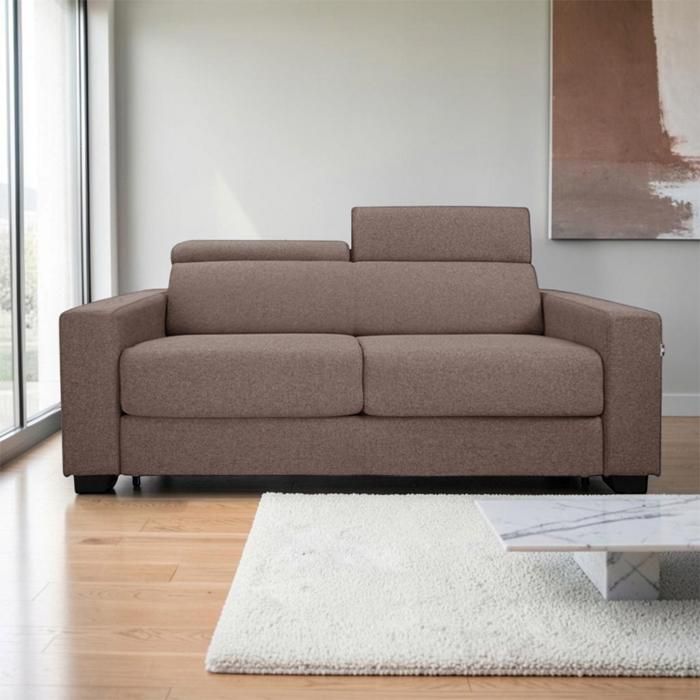 Canapé-lit 3 places ROLEN Taupe avec têtières inclinables et déhoussable Canapé-lit 3 places ROLEN Taupe avec têtières inclinables et déhoussable