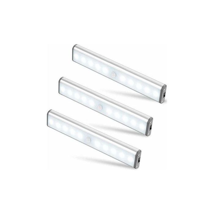 Lot De 3 Lampes Led Sans Fil - Rechargeable Usb - Détecteur De Mouvement - Aimantée - Placard Et Secours