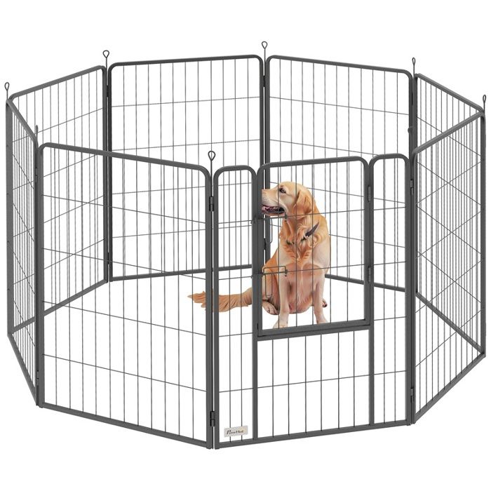 Parc pour chien à 8 panneaux 100 cm de haut avec porte pour une utilisation intérieure et extérieure noir Parc pour chien à 8 panneaux 100 cm de haut avec porte pour une utilisation intérieure et extérieure noir
