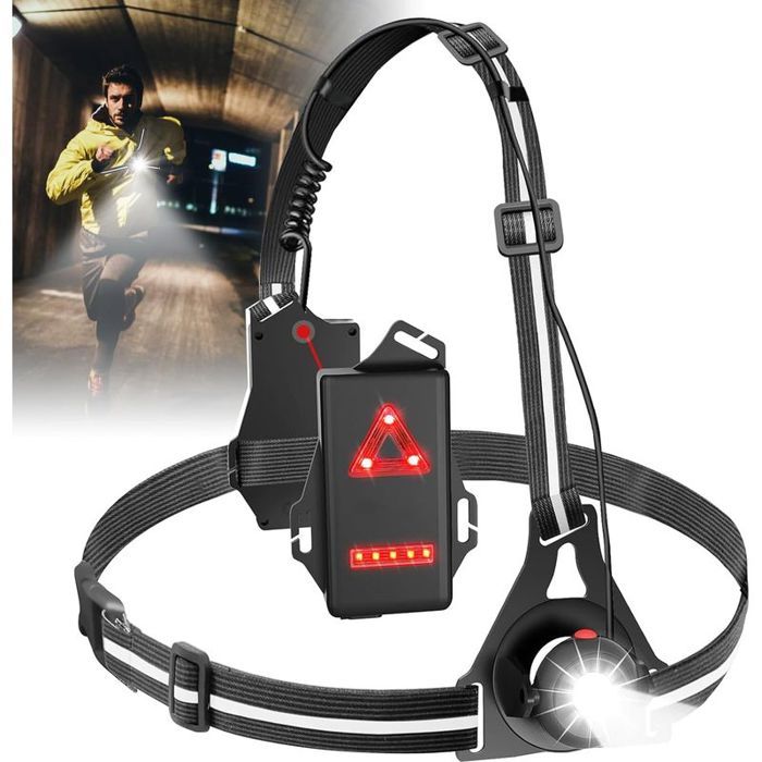 Lumière de course avec rétro-réflecteurs - Lampe de poitrine rechargeable USB Angle de rayonnement réglable à 90° LED pour coure