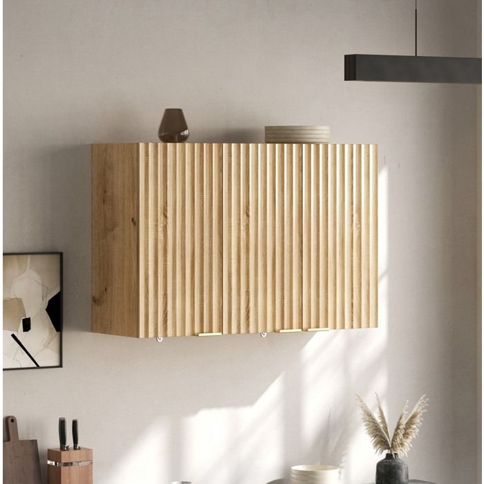 ROVRYN Meuble haut de cuisine mural 3 portes 90 x 29 x 60 cm MDF décor bois naturel