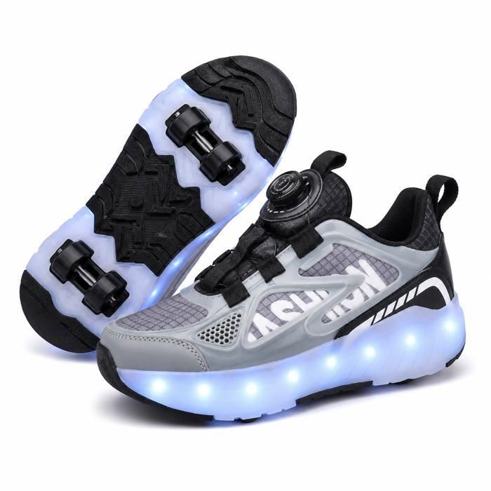 PATIN A ROULETTE enfant AProsp LED 4 roues amovibles pointures 28-40 baskets sport garçon fille noir gris
