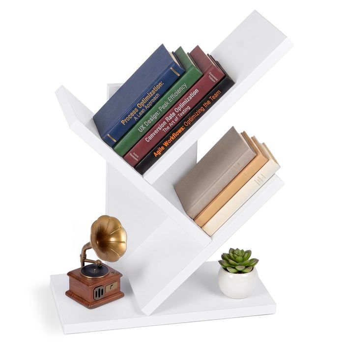 VOUNOT® Bibliothèque arbre étagère à livres 30x16x40.5cm - Anti-basculement - Blanc VOUNOT® Bibliothèque arbre étagère à livres 30x16x40.5cm - Anti-basculement - Blanc