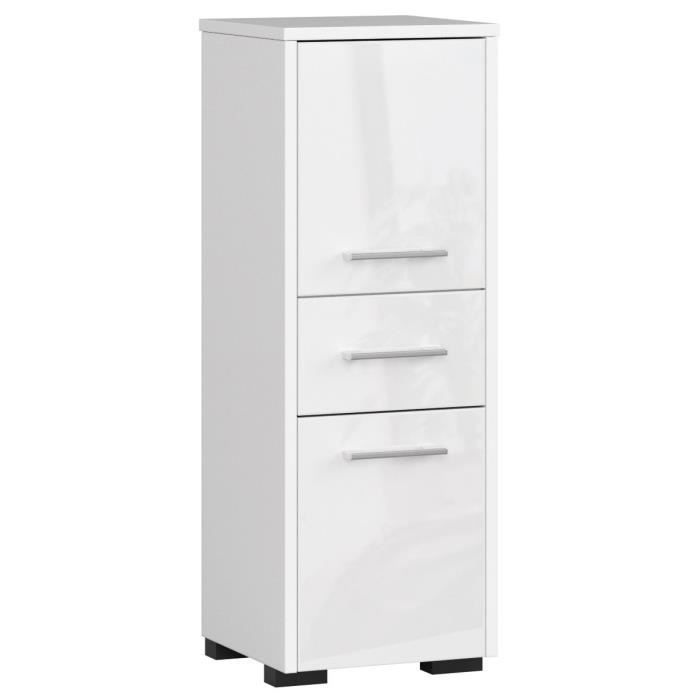 Colonne salle de bains AKORD FIN Blanche 30 cm 2 portes 1 tiroir façade Blanche Brillante 3 étagères 30x30x85 cm