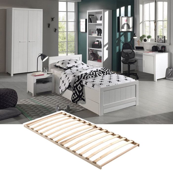 GASTON - Chambre 90x200cm + Sommier + Armoire 2P + Pack Bureau GASTON - Chambre 90x200cm + Sommier + Armoire 2P + Pack Bureau