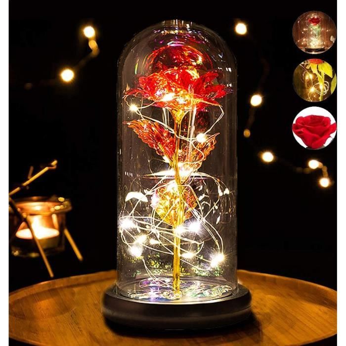 Rose Enchantée, La Belle et la Bête Rose Rouge Eternelle sous Cloche Rose Enchantée, La Belle et la Bête Rose Rouge Eternelle sous Cloche