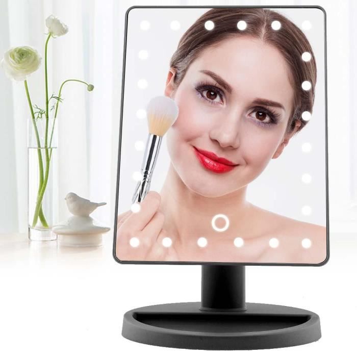 Miroir de Maquillage de Charge de Batterie d/écran Tactile de Rotation de 180 Degr/és en ABS blanc 24 LED 10X Grossissant le Miroir Cosm/étique
