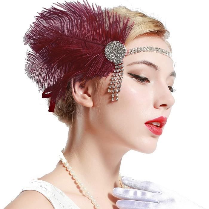 Coucoland Bandeau Gatsby Headband Cristal 1920s Bandeau Plume Gatsby Flapper Accessoires Charleston Bandeau Année 20 Vintage Partie à Thème 