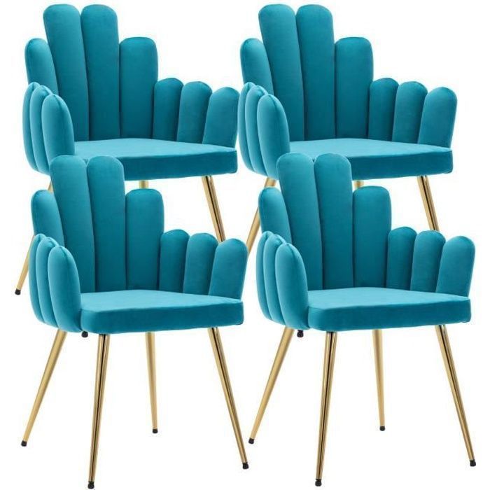 Wahson Chaise de Salle à Manger Lot de 4 Chaise Salle à Manger Chaise de Cuisine avec Pieds Dorés pour Restaurant Velours Bleu