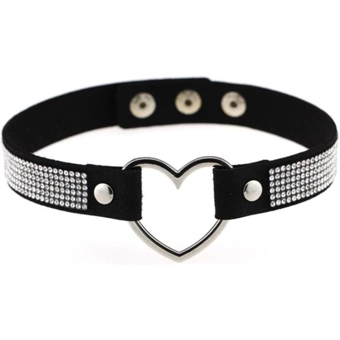 Collier Ras Du Cou Gothique En Cuir PU Avec Cœur - Longueur Réglable 34-42 Cm, Cœur 3 Cm - Style Punk, Pour Homme Et Femme