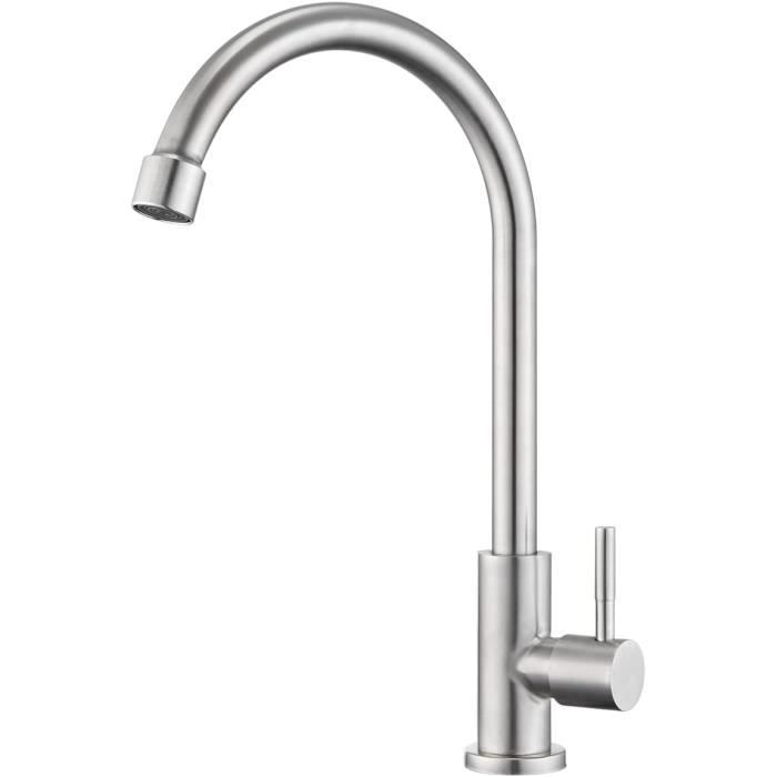 Robinet De Cuisine économique Eau Froide Seul - Finition Acier Plastique Argenté - Neuf
