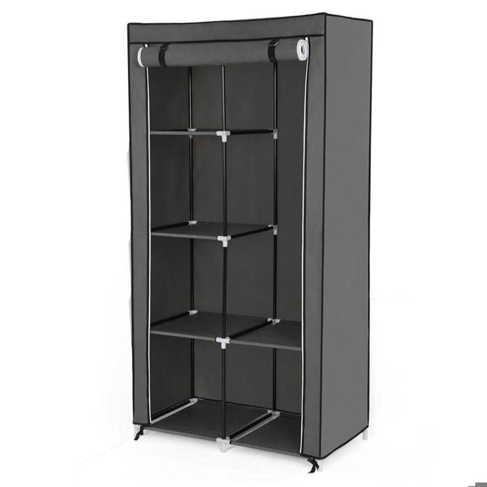 Armoire de rangement penderie en tissu non tisse 7 assemblages modulables 88 x 45 x 170 cm gris