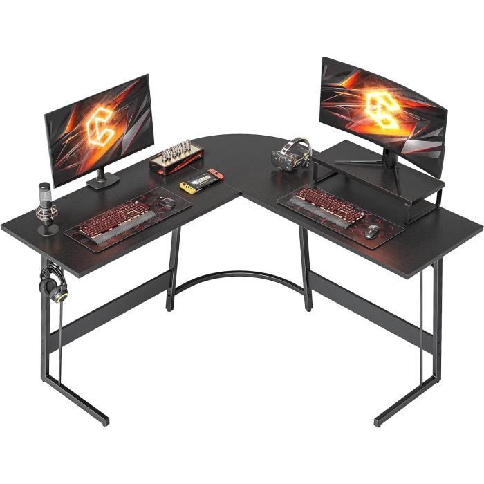 Bureau Gaming En L 125x90x75cm ISunirm Avec LED, Prises Et Rangement - Noir