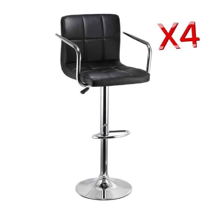 Tabourets de bar Lot de 4 - Simili noir - Tabouret de bar design - 44.5*38*（95-115）cm