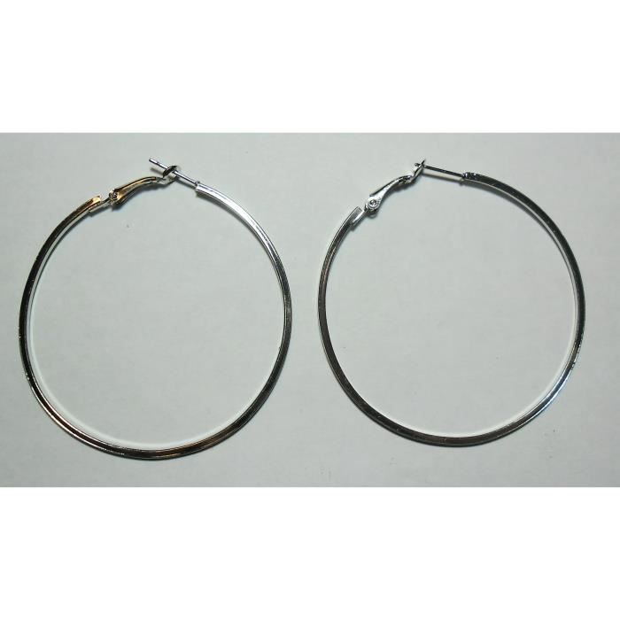 Boucles D'oreilles Créoles Argentées - Diamètre 6 Cm - Fantaisie - Neuf Sans Emballage