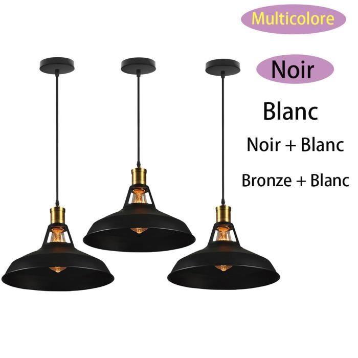 UNI 3PCS Lustre Suspension Industrielle Rétro Plafonnier en Fer Métal Abat-jour Luminaire 27cm Noir