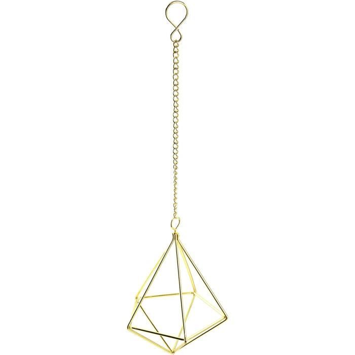 Lot De 2 Supports Muraux Pentagone Métal Pour Tillandsia - Décoration Géométrique Dorée - 12,5x8x21 Cm - Plantes Aériennes