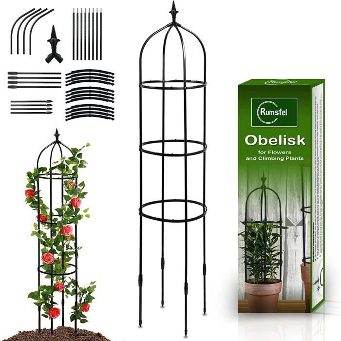 Obélisque de jardin avec cadre en métal de 1,9 m de haut pour plantes,  fleurs, légumes : : Jardin