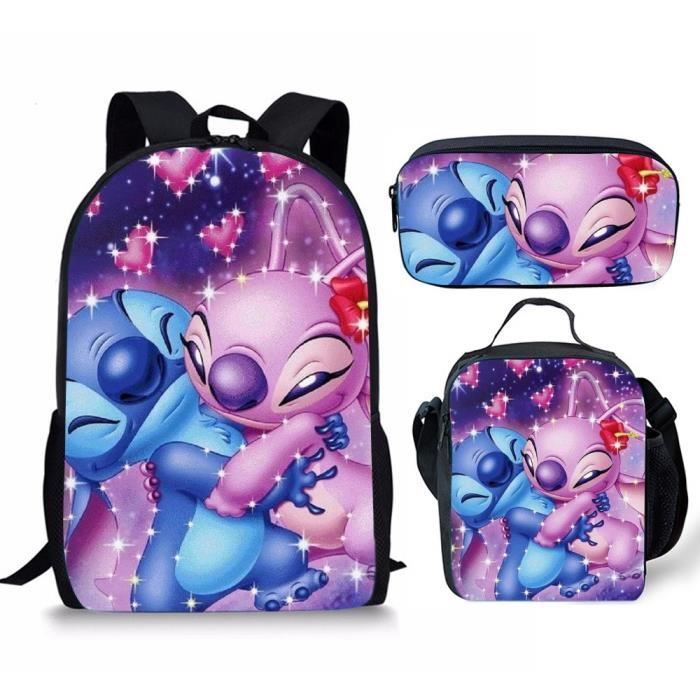 sac à dos scolaire 3 pièces lilo & stitch - noir - motifs de licorne - polyester écologique et imperméable