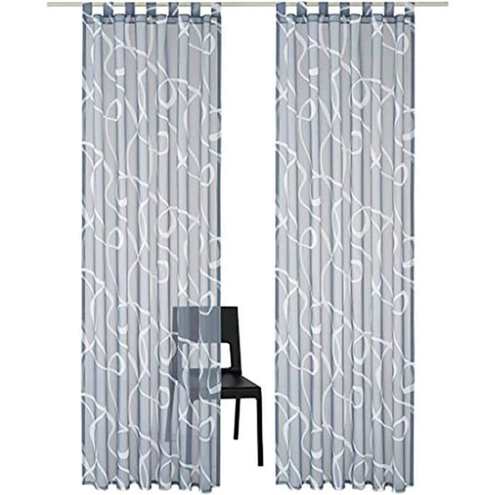 Rideaux Voilages SIMPVALE Floral - 2 Panneaux 140x175cm - Violet - Broderie Pattes