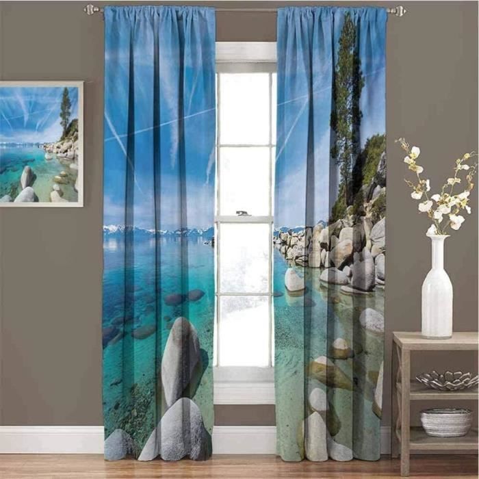 Rideaux Occultants 3D Forêt Lac Ensoleillé 264x240 Cm - 100% Polyester Isolant - 13