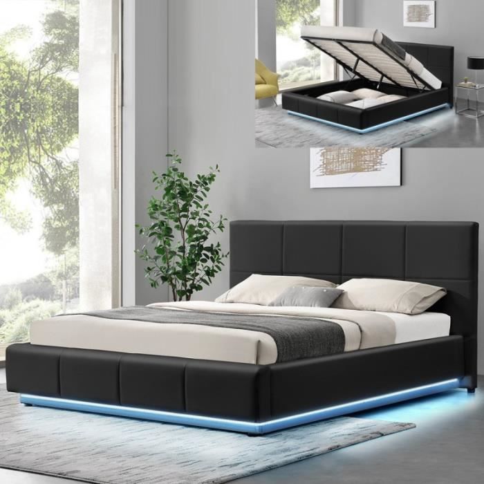 lit design alexi avec sommier et coffre de rangement - noir - 140x190