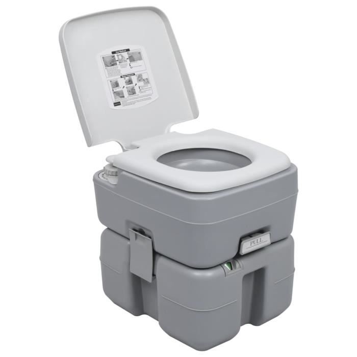 Toilette Portable De Camping 5,2 Gallons - Grise, étanche, Indicateur De Niveau - Neuf Avec Sac De Transport