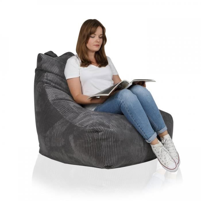 Pouf Poire Fauteuil KEIKO M Velours côtelé Gris foncé