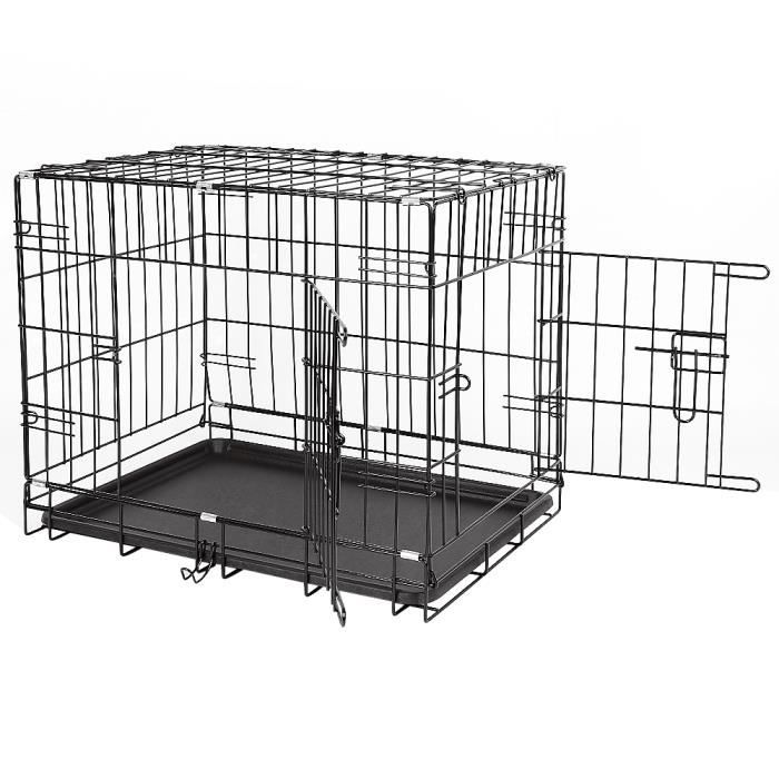 Caisse De Transport Cage Chien Grande 76x47x53cm En Metal Chiot Chat Noir Achat Vente Caisse De Transport Caisse De Transport Cage Ch Cdiscount