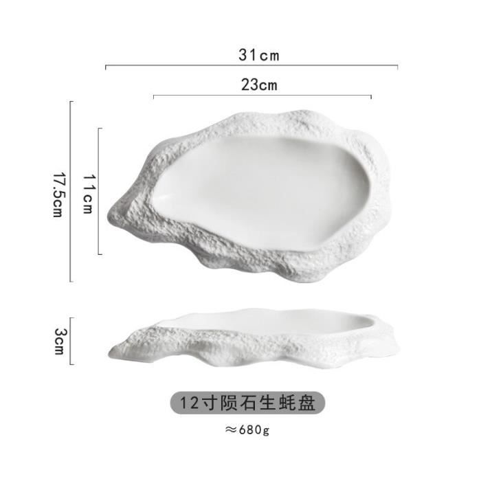 Assiette à huîtres en porcelaine blanche 6 portions 23,5cm