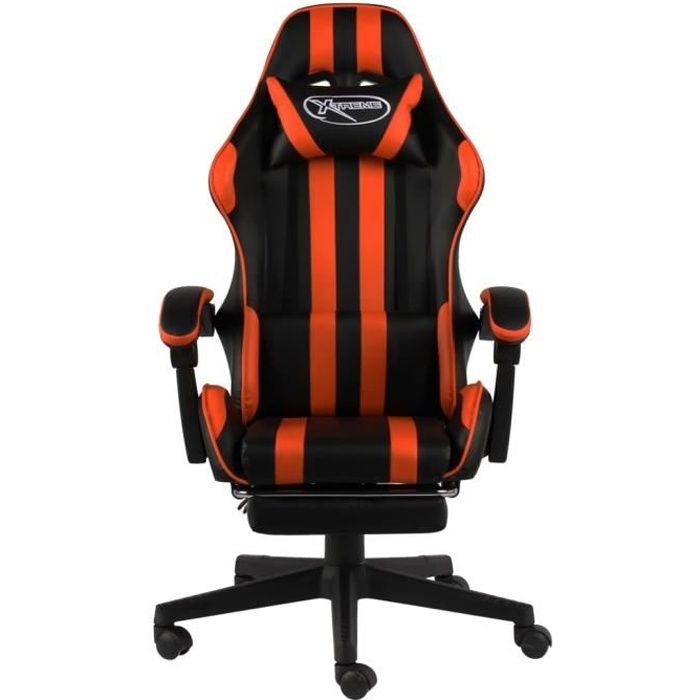 MEXP- Fauteuil de bureau pivotante Chaise Gaming Fauteuil Ergonomique et repose-pied Noir et orange Similicuir8901