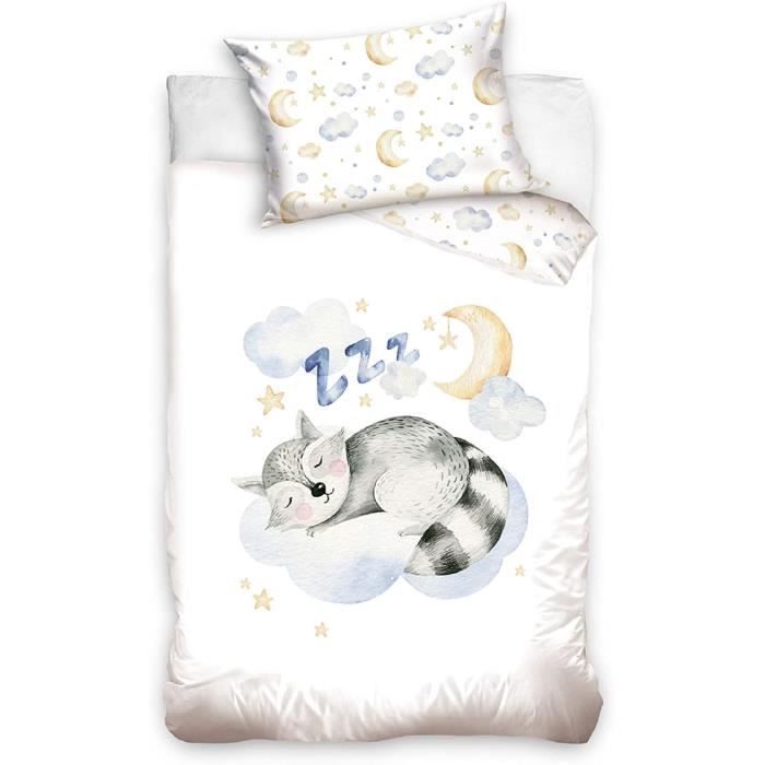 Parure De Lit Bébé 100% Coton - Motif éléphant, Housse Couette 100x135 Cm, Taie Oreiller 40x60 Cm