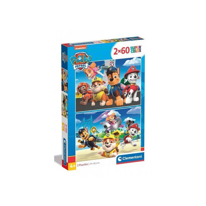 Puzzles Enfant 2x60 pieces Pat Patrouille - Chase Ruben Marcus et autres chiens heros - Set puzzle dessin anime + carte
