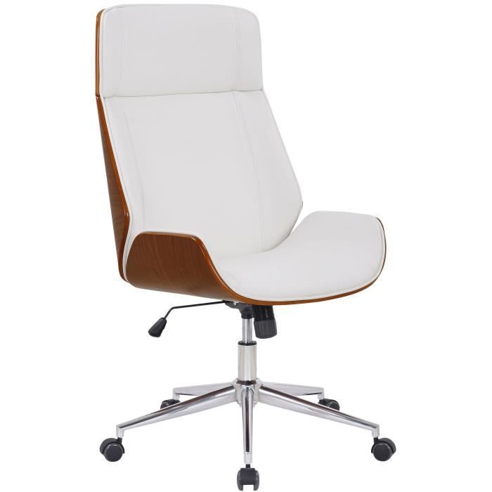 Fauteuil de bureau - CLP - Varel - Similicuir - Noyer - Blanc
