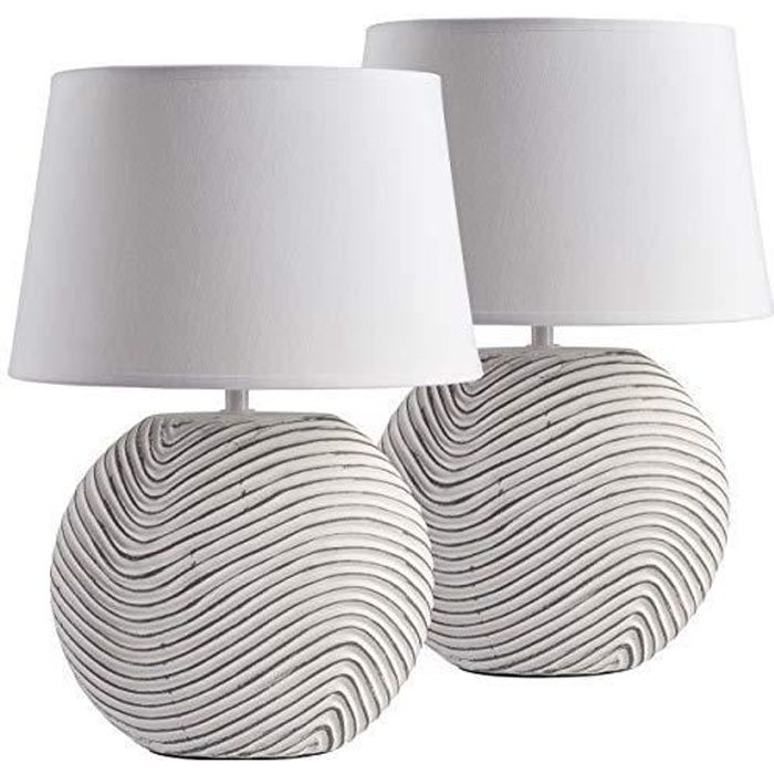 Lampe de table/de chevet - BRUBAKER - Lot de 2 - Hauteur 28 cm - Pied en Céramique Blanc - E14 40W