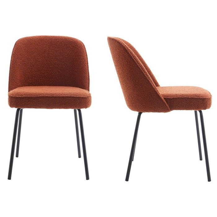 Lot de 2 chaises de salle à manger en tissu bouclé rouille piètement noir - Olden Lot de 2 chaises de salle à manger en tissu bouclé rouille piètement noir - Olden