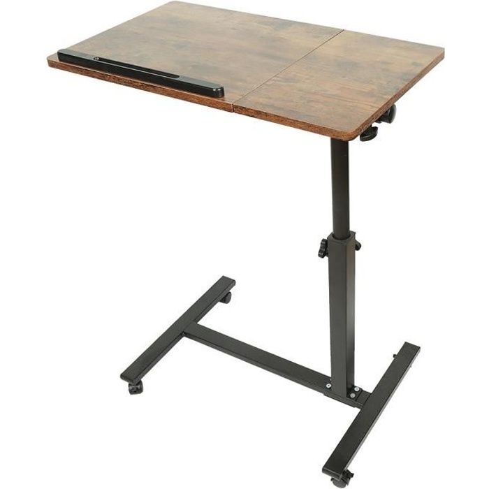 table de lit portable huole - table roulante à hauteur réglable avec surface inclinable - 60*34.5*58/90cm
