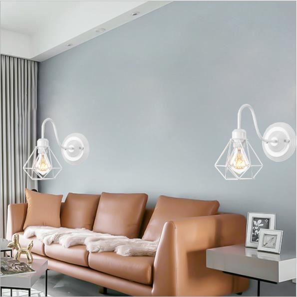 IDEGU 2pcs Moderne Applique Murale Industrielle Blanc Lampe Murale Vintage en Cage Fer Forge Style Edison pour Salon Chambre