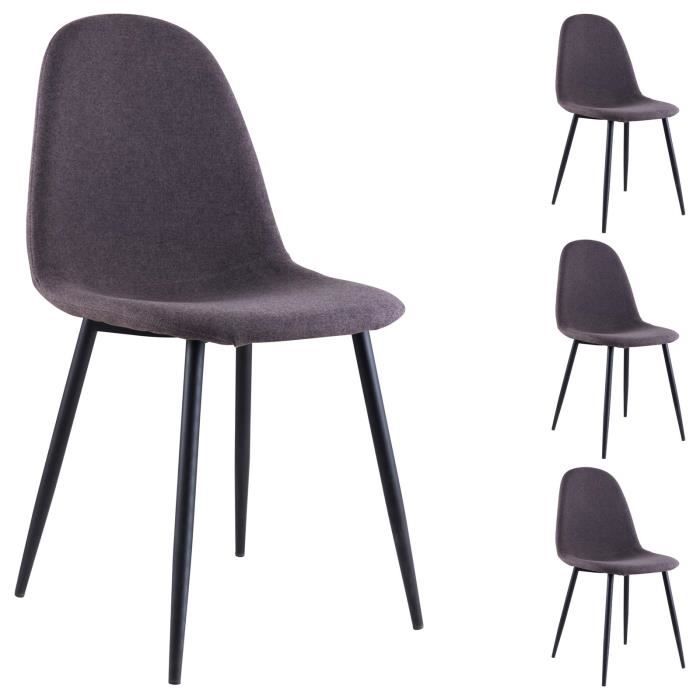 Lot De 4 Chaises Melinda En Tissu Gris Foncé Pour Salle à Manger Ou Cuisine Design Scandinave Avec 4 Pieds En Métal Noir