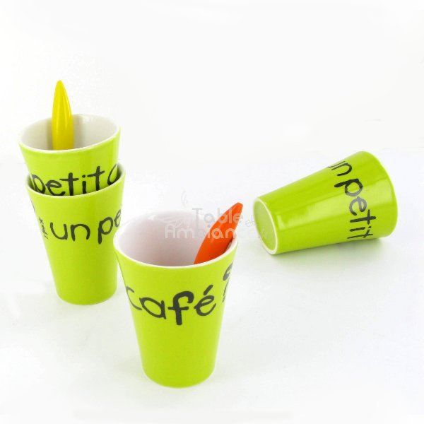 B8-4 LOT DE 4 tasses à café Afibel – Décor Vichy, Fruits et