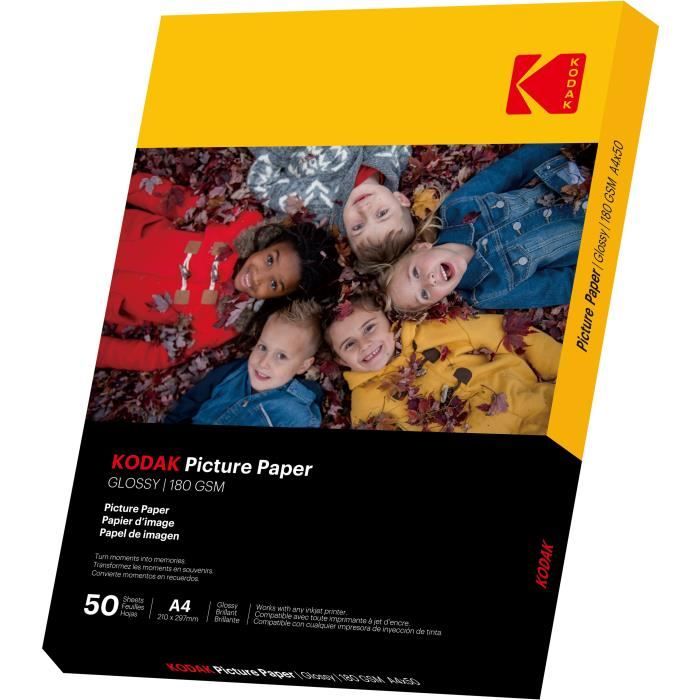 KODAK 9891264 - 50 feuilles de papier photo 180g/m², brillant, Format A4 (21x29,7cm), Impression Jet d'encre