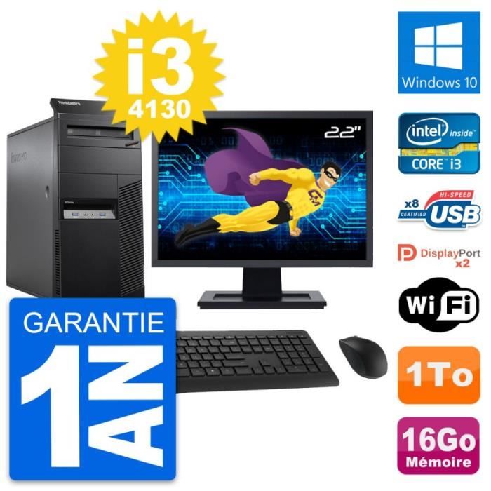 PC Tour Lenovo M83 Ecran 22 Intel i3-4130 RAM 16Go Disque 1To Windows 10 Wifi
