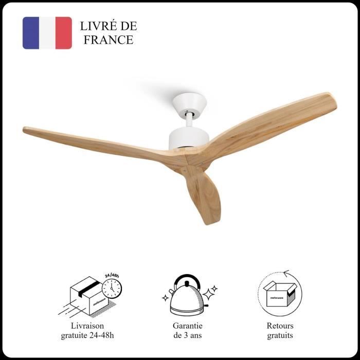 Mellerware - Ventilateur de plafond avec télécommande Brizy! Bright 45W Silencieux 3 lames 132cm 6 vitesses Bois clair - Mellerware