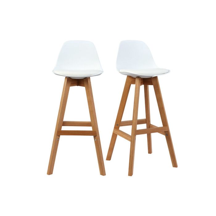Miliboo - Tabourets de bar scandinaves blanc et bois 65 cm (lot de 2) MINI PAULINE
