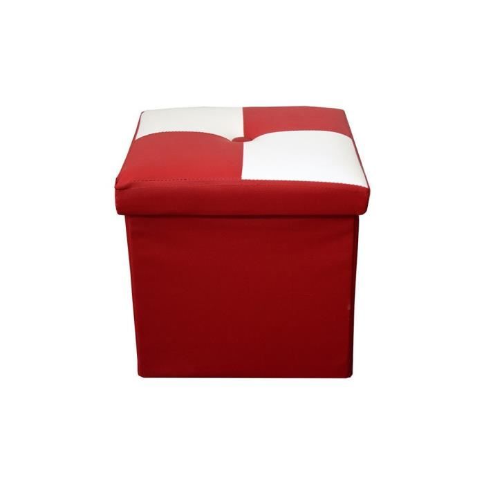 pouf coffre de rangement carré en simili blanc et rouge - mobili rebecca