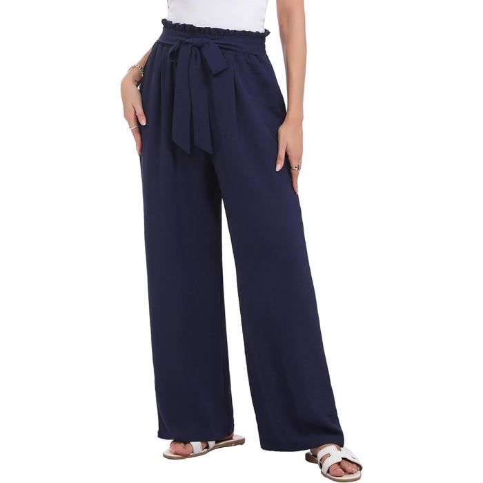 Pantalon Palazzo Femme MARQUE Taille Haute Large Bleu Marine Bleu Marine Cdiscount Pret a Porter