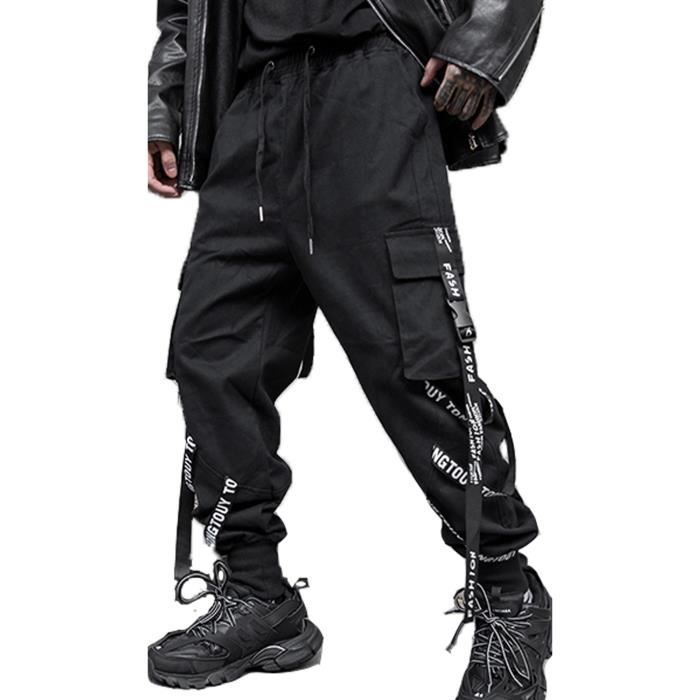 pantalon de jogging pour hommes - punk cargo - baggy techwear - hip hop sarouel - streetwear - noir