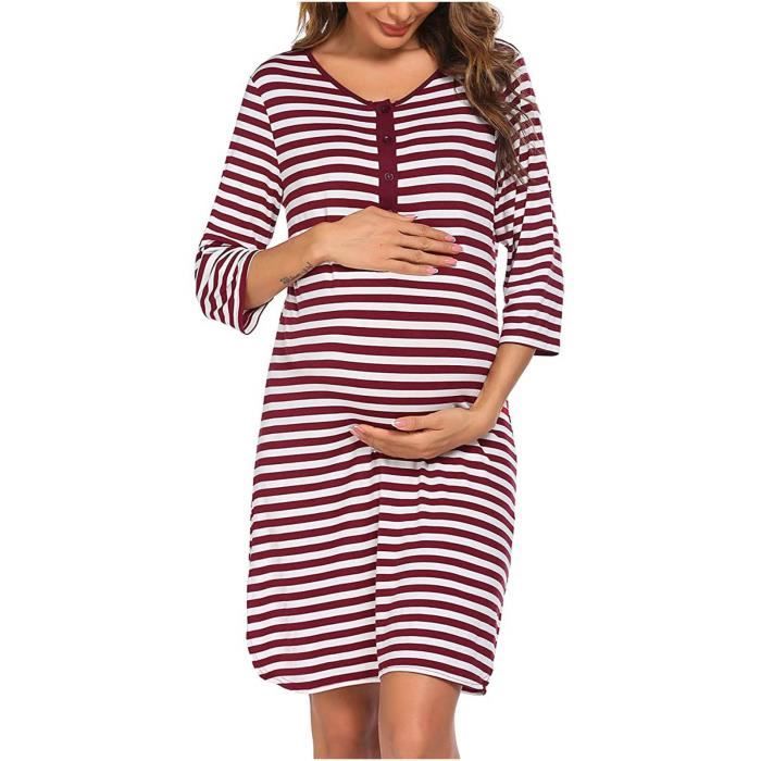 Robe De Maternité Et D'allaitement à Rayures - Manches Courtes, Polyester Doux - Taille 40 - Polyvalente Quatre Saisons - Pour Femme Enceinte Ou Allaitante - 14
