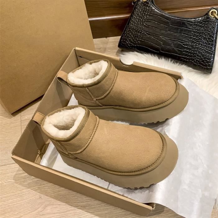 Bottes De Neige Lacées Pour Femme CHSHOER - Cuir, Doublure Fourrure Synthétique, Semelle Flexible - Tendance Hiver