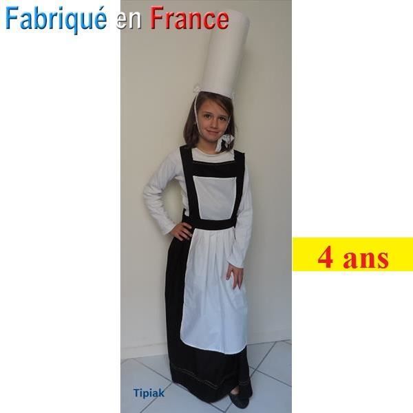 Tablier Et Coiffe De Service à L'ancienne – Blanc – 100% Coton – Taille Unique – Fait En France